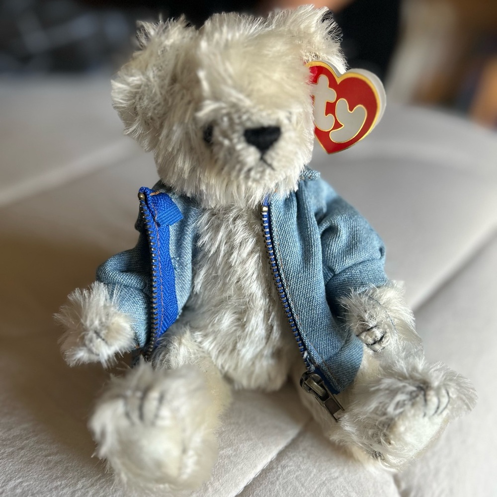 Ty Attic Treasures “McKinley” Bear with denim jacket